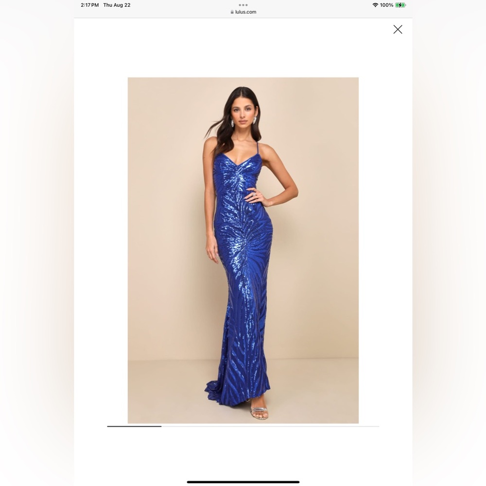 Lulu’s Sparkle 'til Dawn Royal Blue Sequin Lace-Up Mermaid Maxi Dress Size Small